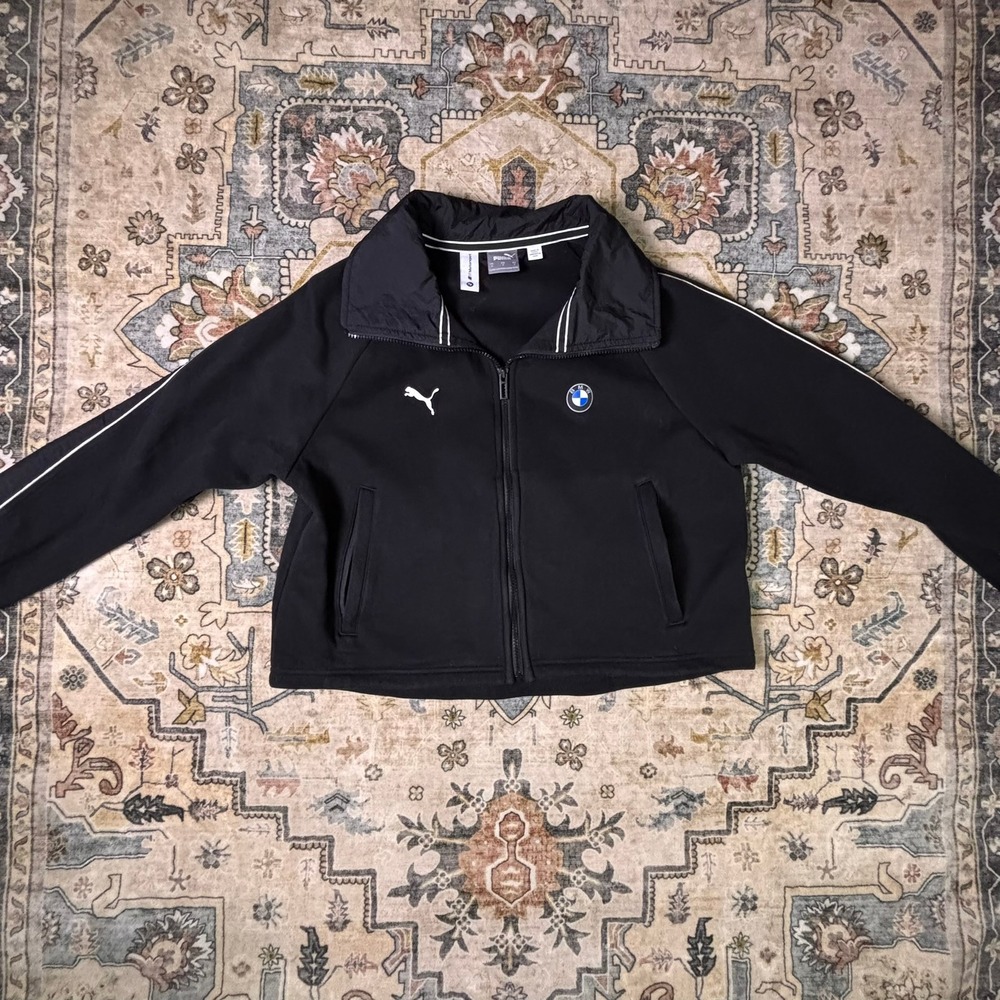 Puma BMW Motorsport Track Jacket Black Full Zip Up Racing Jacket Small Fall Coat